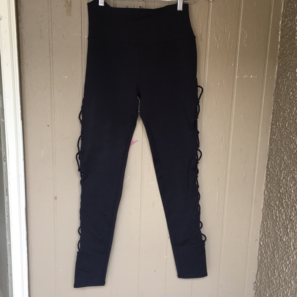 Black High-Waisted Lace-Up Leggings